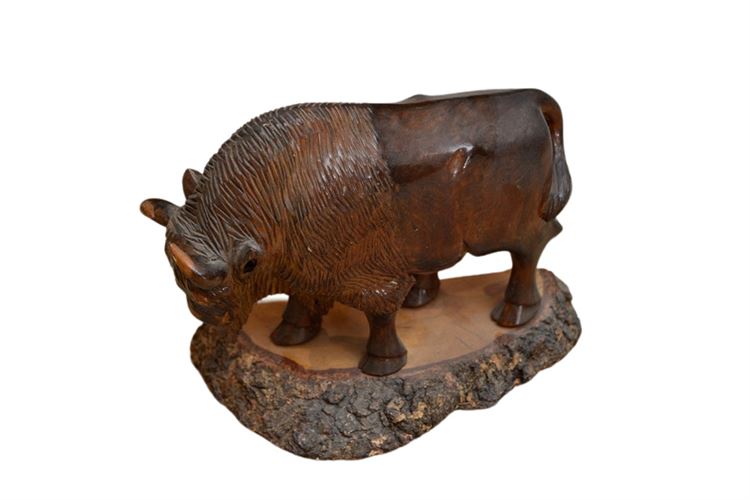 Wooden Buffalo Sculpture