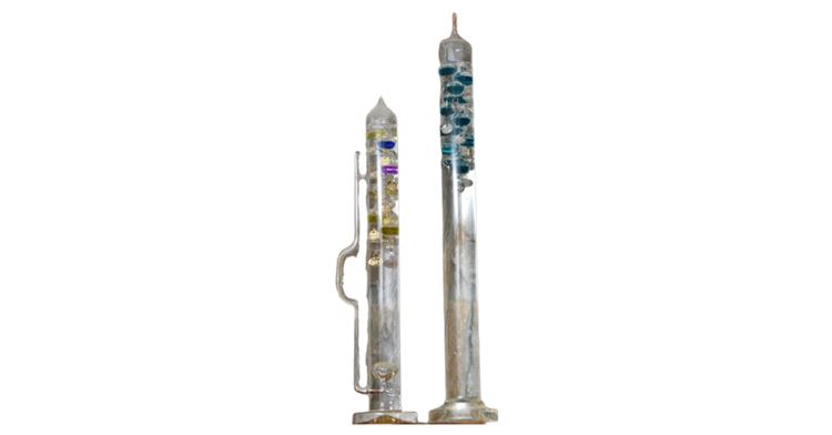 Two (2) Decorative Art Glass Temperature Gauges