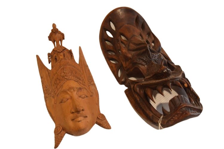 Two (2) Carved Wood Masks