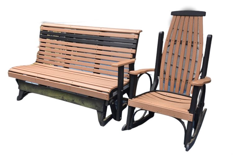 Adirondack Slat Wood Style  Outdoor Bench and Rocking Chair