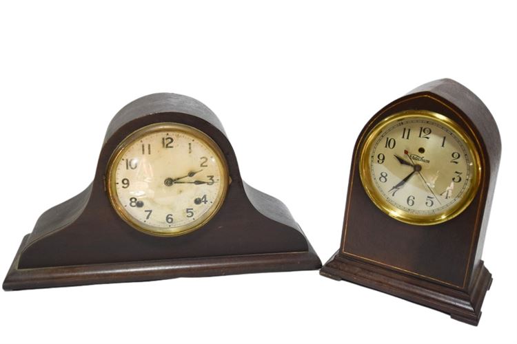 Two (2) Wooden Mantle Clocks