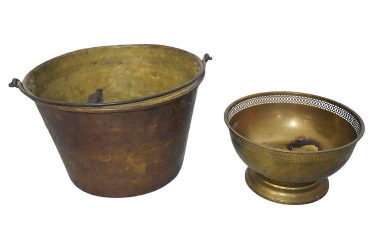 Brass Bucket & Compote