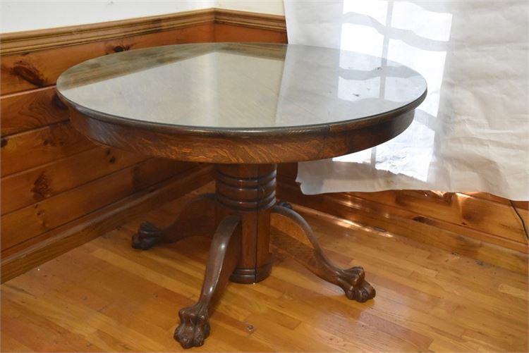 Wooden Round Top Claw Foot Pedestal Table