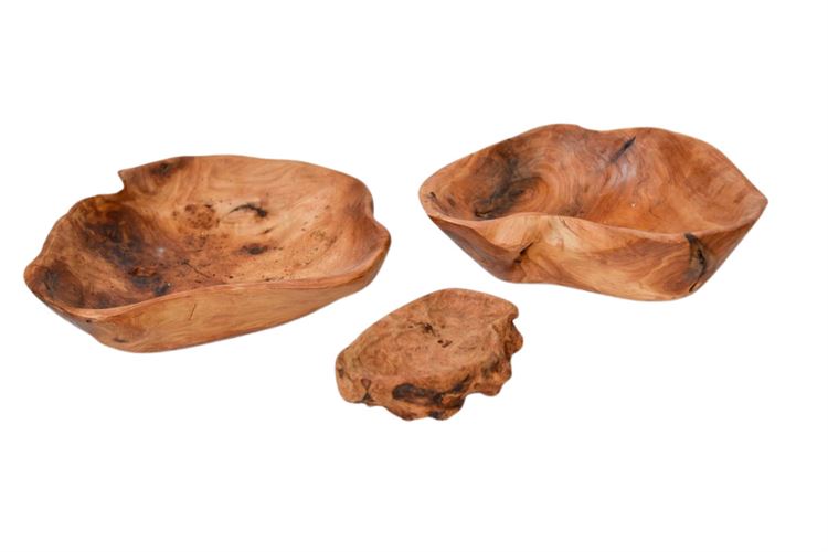 Three (3) Live Edge Wood Bowls