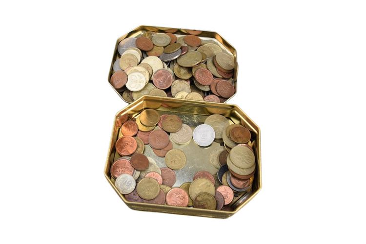 Tin Containing Collection Foreign Coins