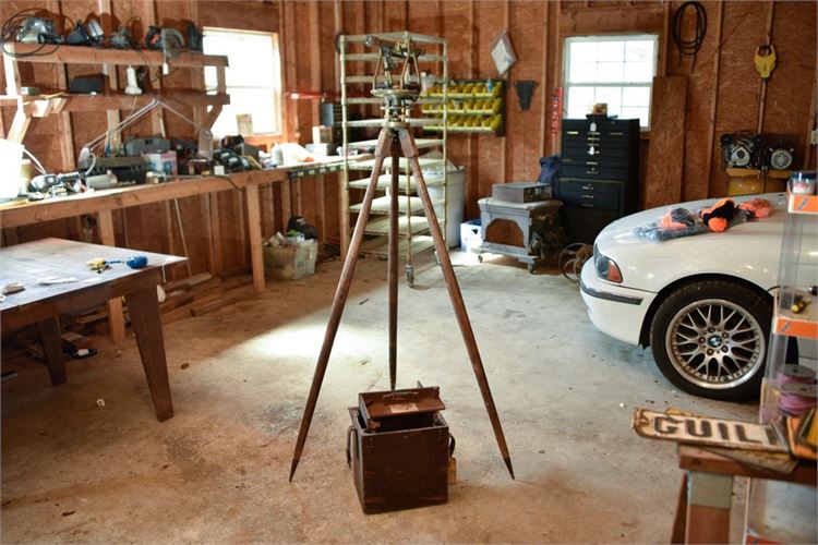 Surveyors Scope on Wood Tripod