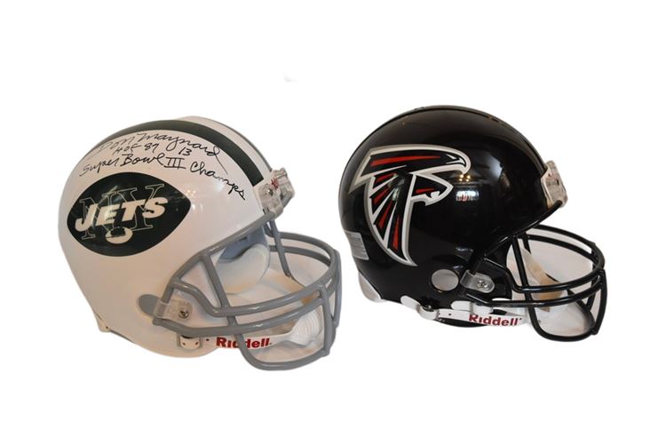 NEW YORK JET Don Maynard Autographed and ATLANTA FALCONS Helmets