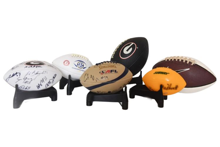 Group Autographed Footballs W/ Stands