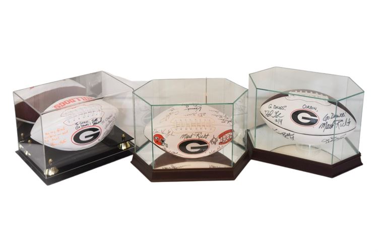 Three (3) Autographed Footballs W/ Display Cases