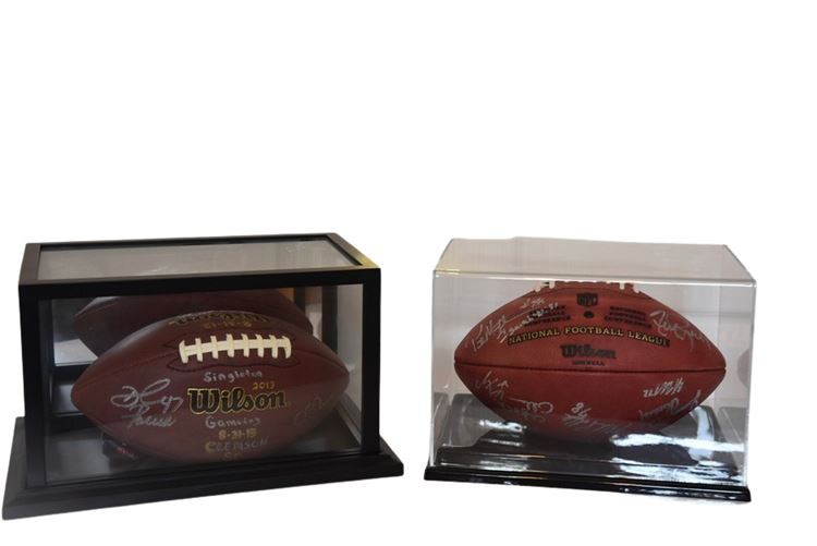 Two (2) Autographed Footballs W/ Display Cases