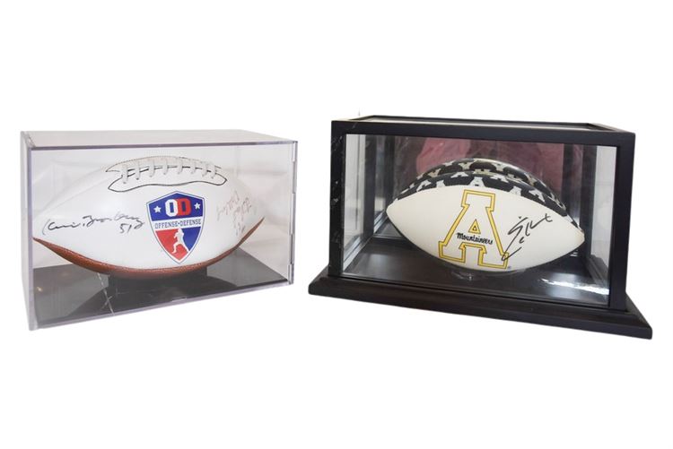 Two (2) Autographed Footballs W/ Display Cases