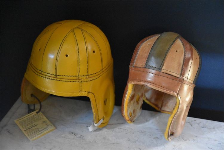 Two (2) Vintage Style Leather Football Helmets