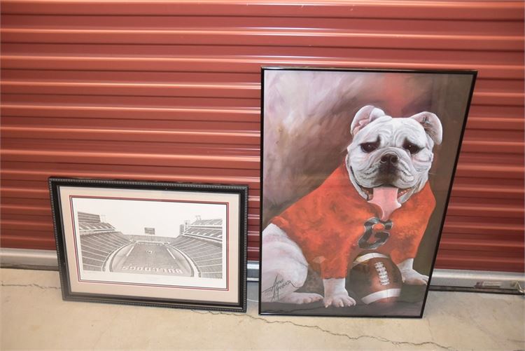 Two (2) Framed UGA Football Themed Artworks