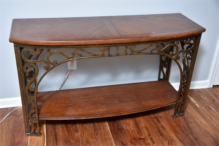 Scrolled Metal and Wood Console Table