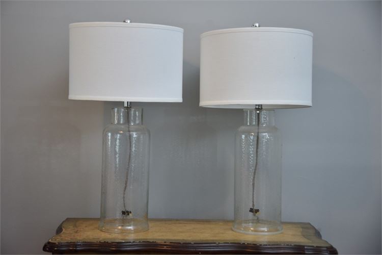 Pair Contemperary Glass Table Lamps With Shades