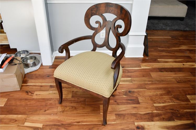 Scrolled Wood Open Armchair With Upholstered Seat