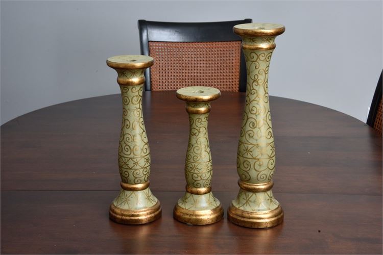 Trio Of Paint Decorated Candle Holders