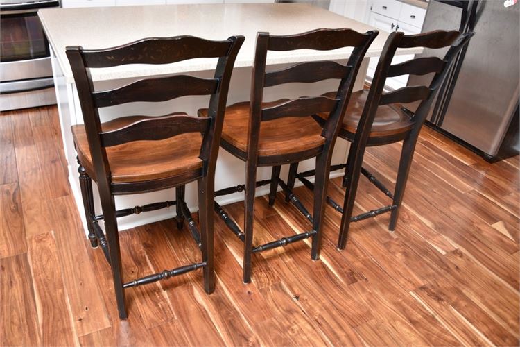 Three (3) Painted Rush Seat Stools