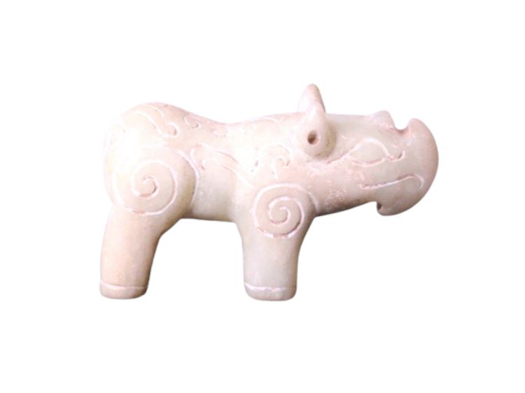 Chinese Carved White Serpentine Stone Rhinoceros Figure