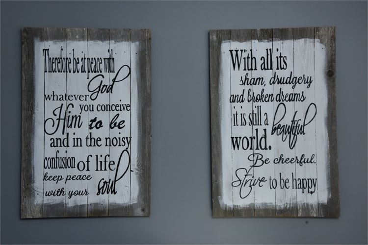 Pair Painted Wooden Wall Hangings