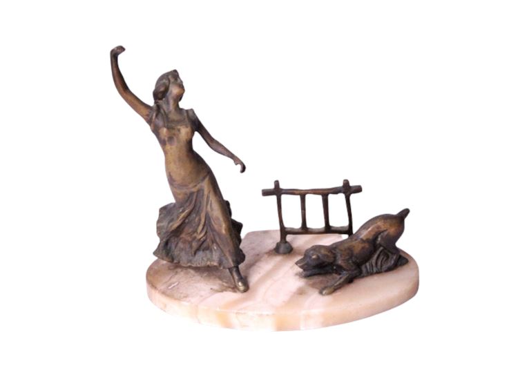 Art Deco Nouveau Brass Sculpture on Onyx Marble Plinth, c. 1900-1910