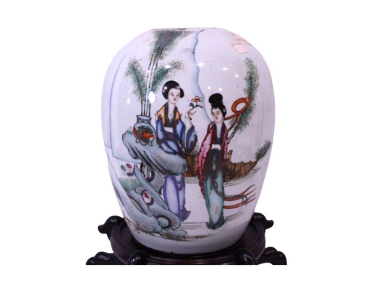 Vintage Chinese Famille Rose Porcelain Ovoid Ginger Jar with Calligraphy