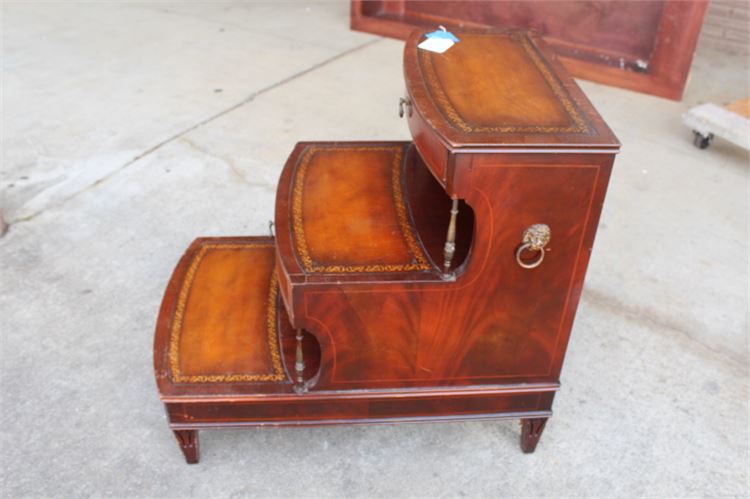 Vintage Mahogany and Tooled Leather Library Steps Side Table