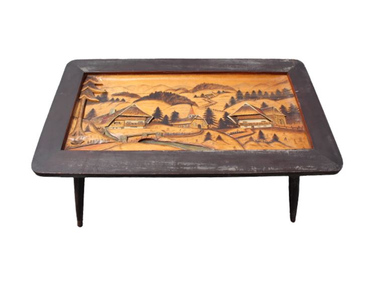 Vintage Black Forest Bas Relief Hand Carved Table