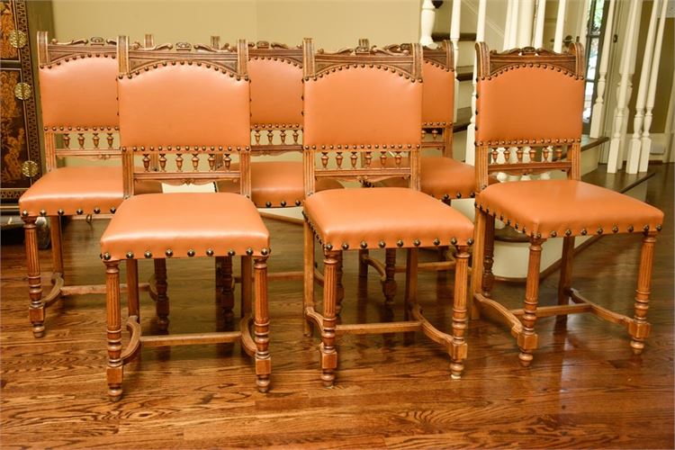 Six (6) Leather Upholstered Dining Chairs With Tack Trim