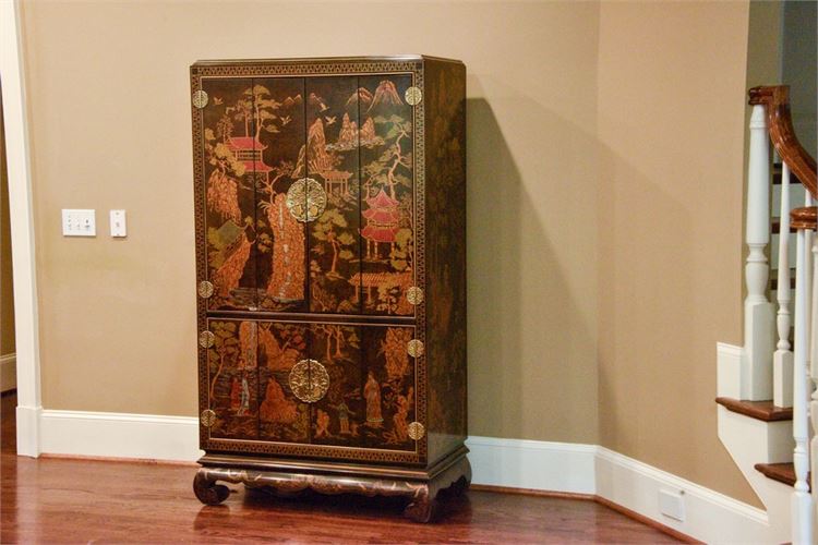 HENREDON Asian Style Paint Decorated Entertainment Center