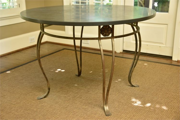 Round Stone Top Table With Metal Base