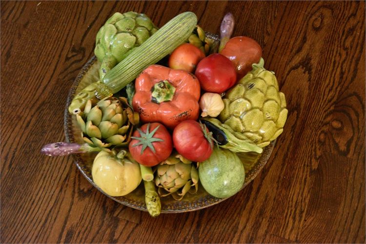 Group Decorative Faux Vegetables and Tray