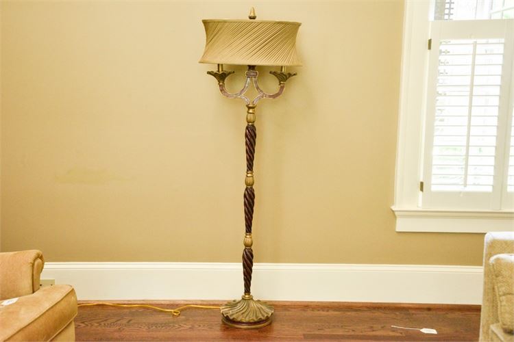 Paint Decorated Two Light Floor Lamp With Shade