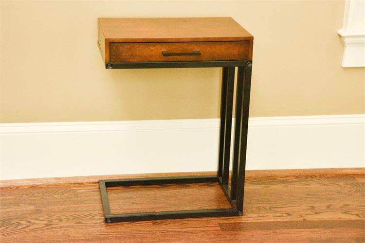 Modern Wood and Metal One Drawer End Table