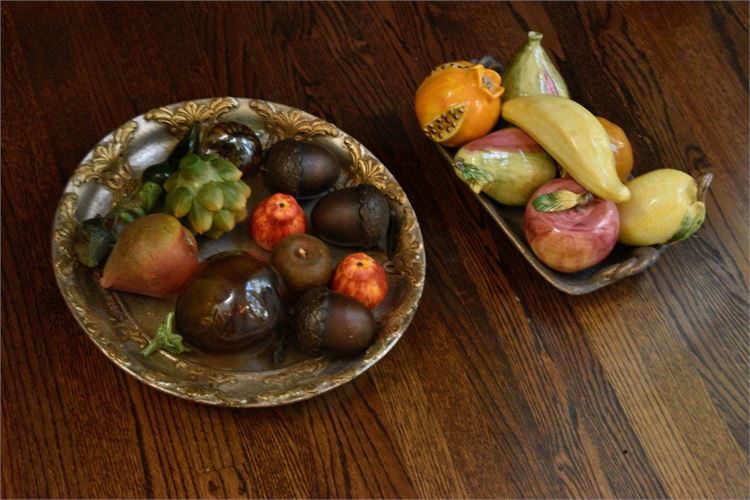 Group Decorative Faux Vegetables and Trays