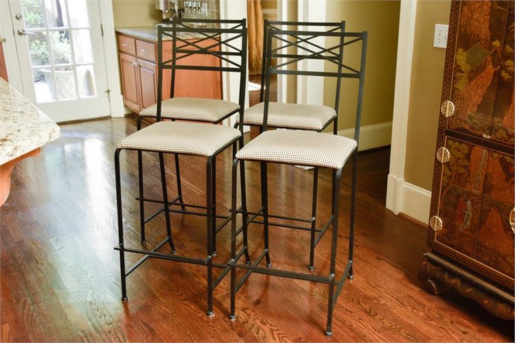 Four (4) Metal Stools With Upholstered Seats