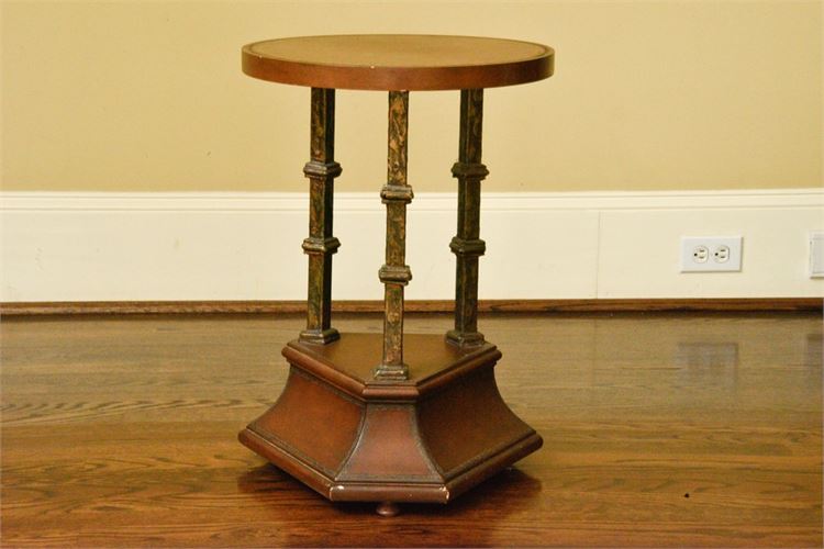 Leather Top End Table With Three Pilar Base