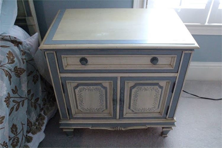 White and Blue Painted Bedside Chest