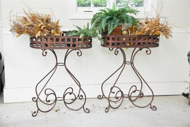 Pair Scrolled Metal Planters