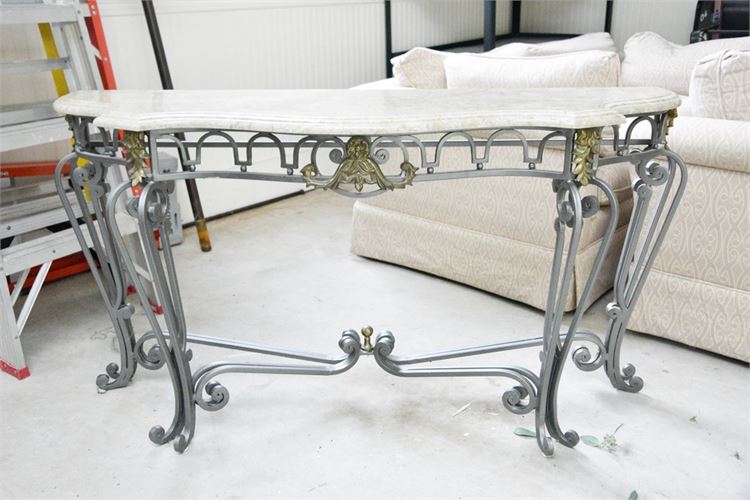 Scrolled Metal Marble Top Console