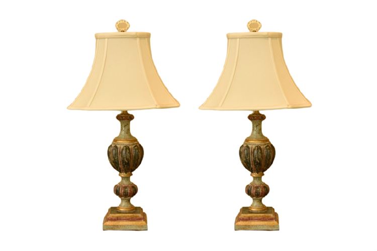 Pair Paint Decorated Table Lamp With Shade