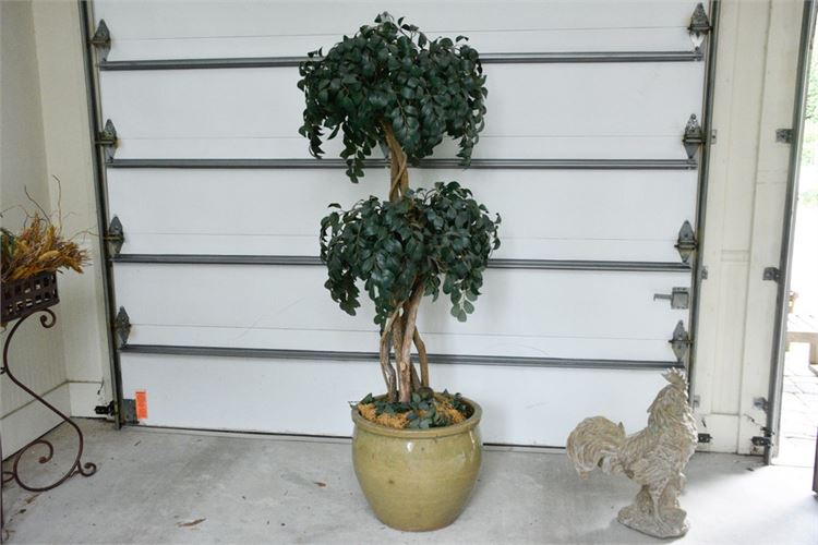 Faux Tree In Green Glazed Planter