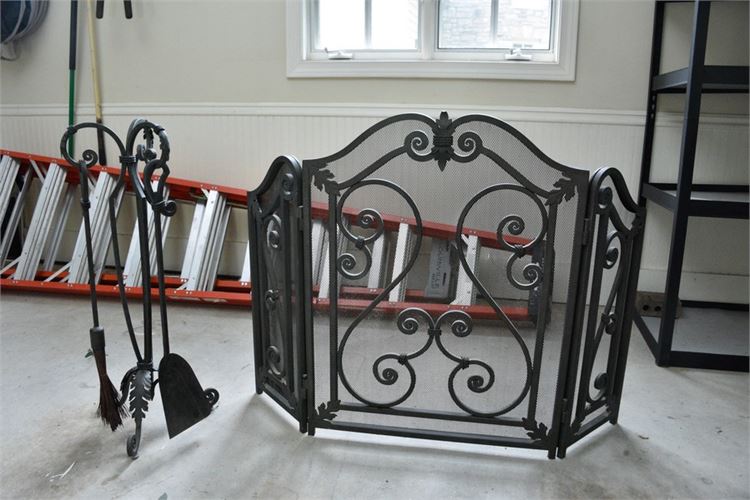 Wrought Fireplace Tools and Fire Screen