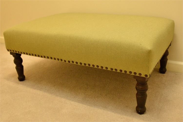 Green Upholstered Ottoman With Tack Trim