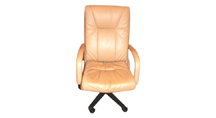 Tan Leather Desk Chair and Pair Of Clear Chair Mats