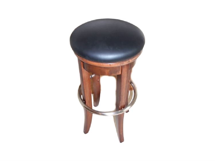 Wooden Stool With Leather Upholstered Seat