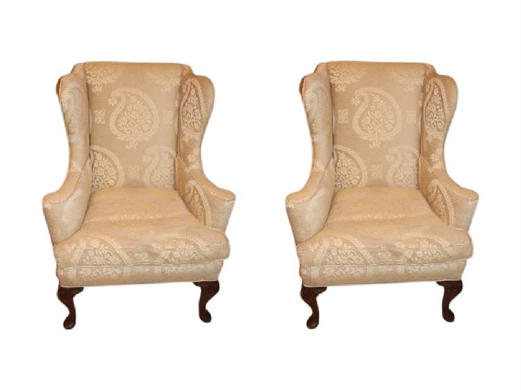 Pair Patterned Upholstered Wingback Chair