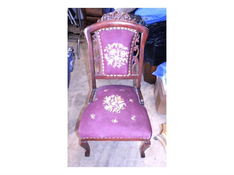 Victorian Mahogany Chair with Needlepoint Tapestry Seat, c. 1890s