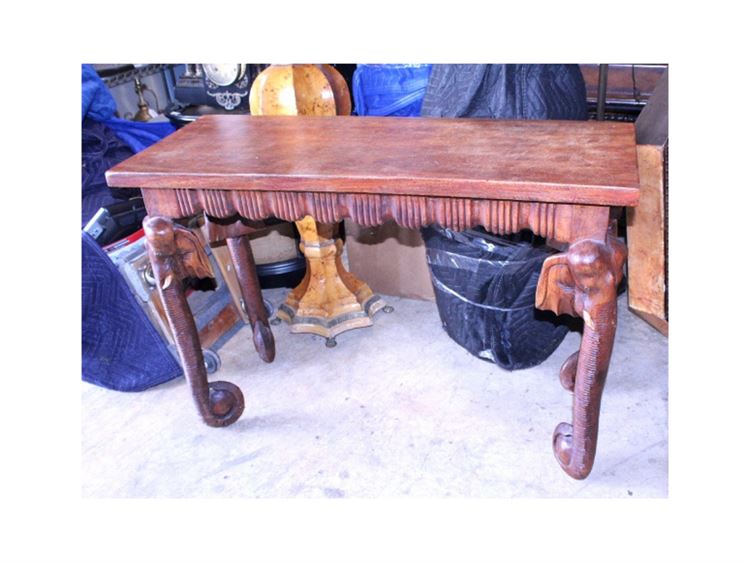 Vintage Anglo-Indian Wood Carved Elephant Head Console Table