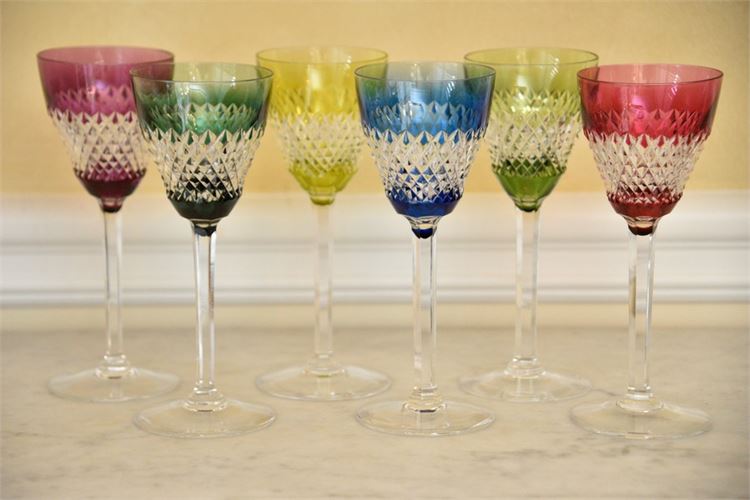 Six (6) Colored Glass Wine Goblets